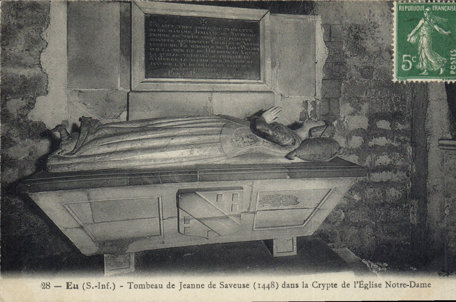 Eu (S.-Inf.) — Tombeau de Jeanne de Saveuse (1448) dans la Crypte de l'Église Notre-Dame — Éditeur non visible, n° de série 28