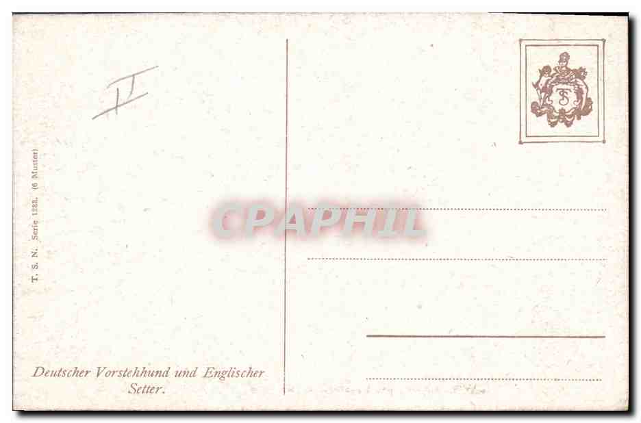 Deux chiens de chasse — Chien de braconnage allemand et Setter anglais — C. Rouvret — Verso