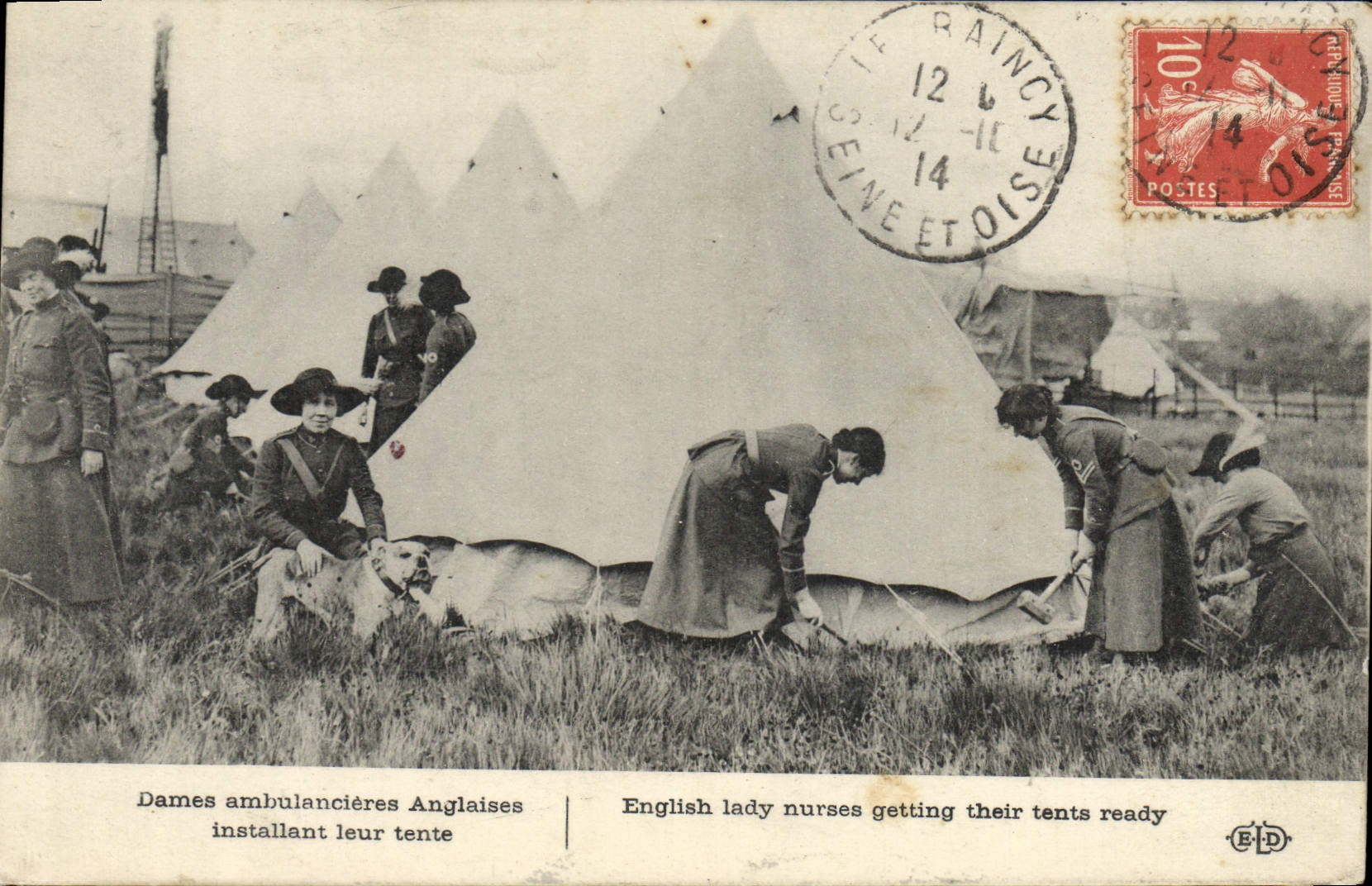 Englische Sanitäterinnen, die ihr Zelt aufbauen — Raincy, Seine-et-Oise — E.P.D. n° 12