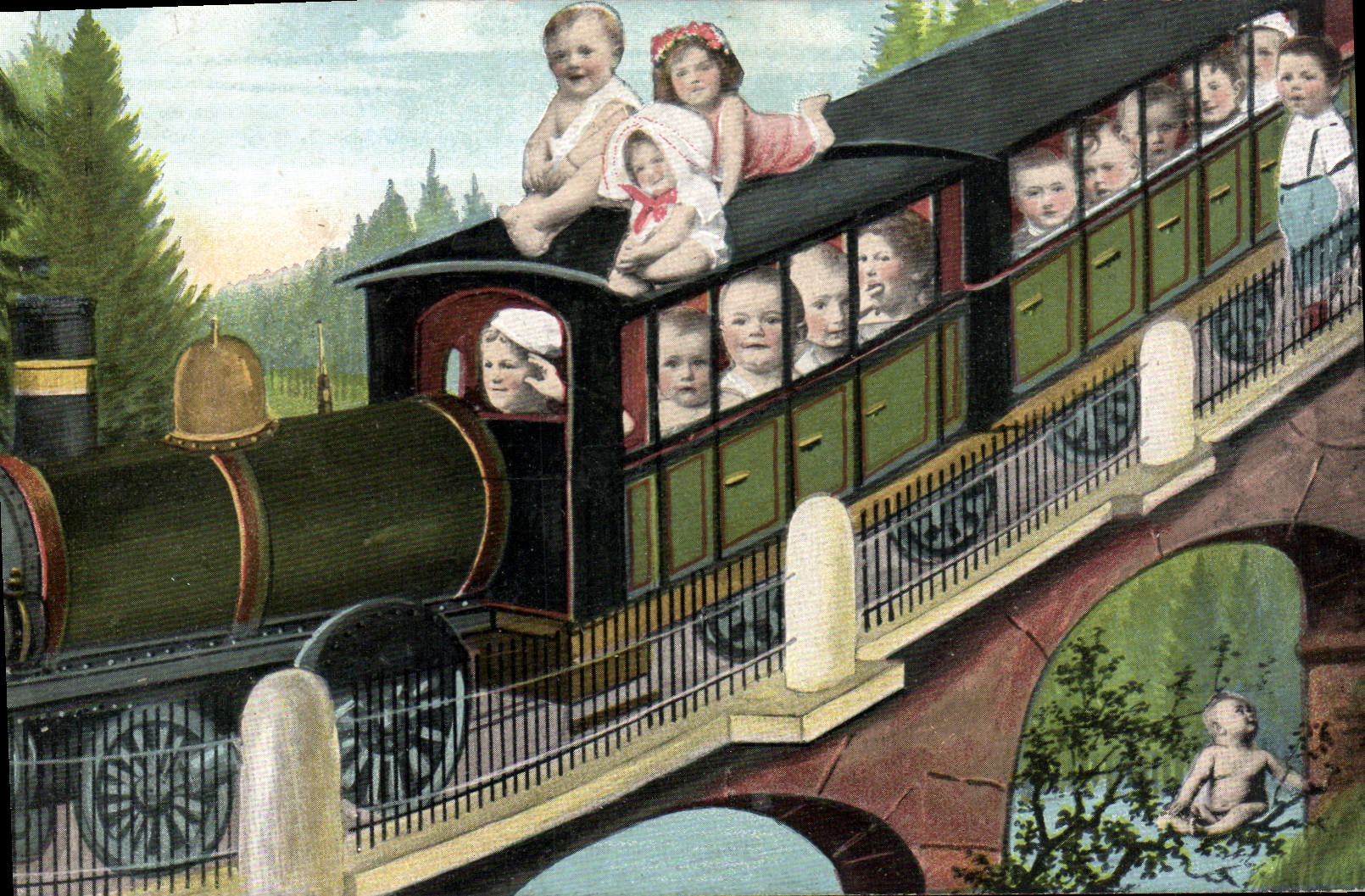 CPA Fantaisie Enfant Bebe Train