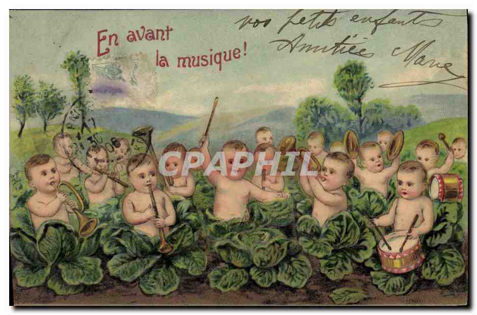 CPA Fantaisie Enfant Bebe En avant la musique