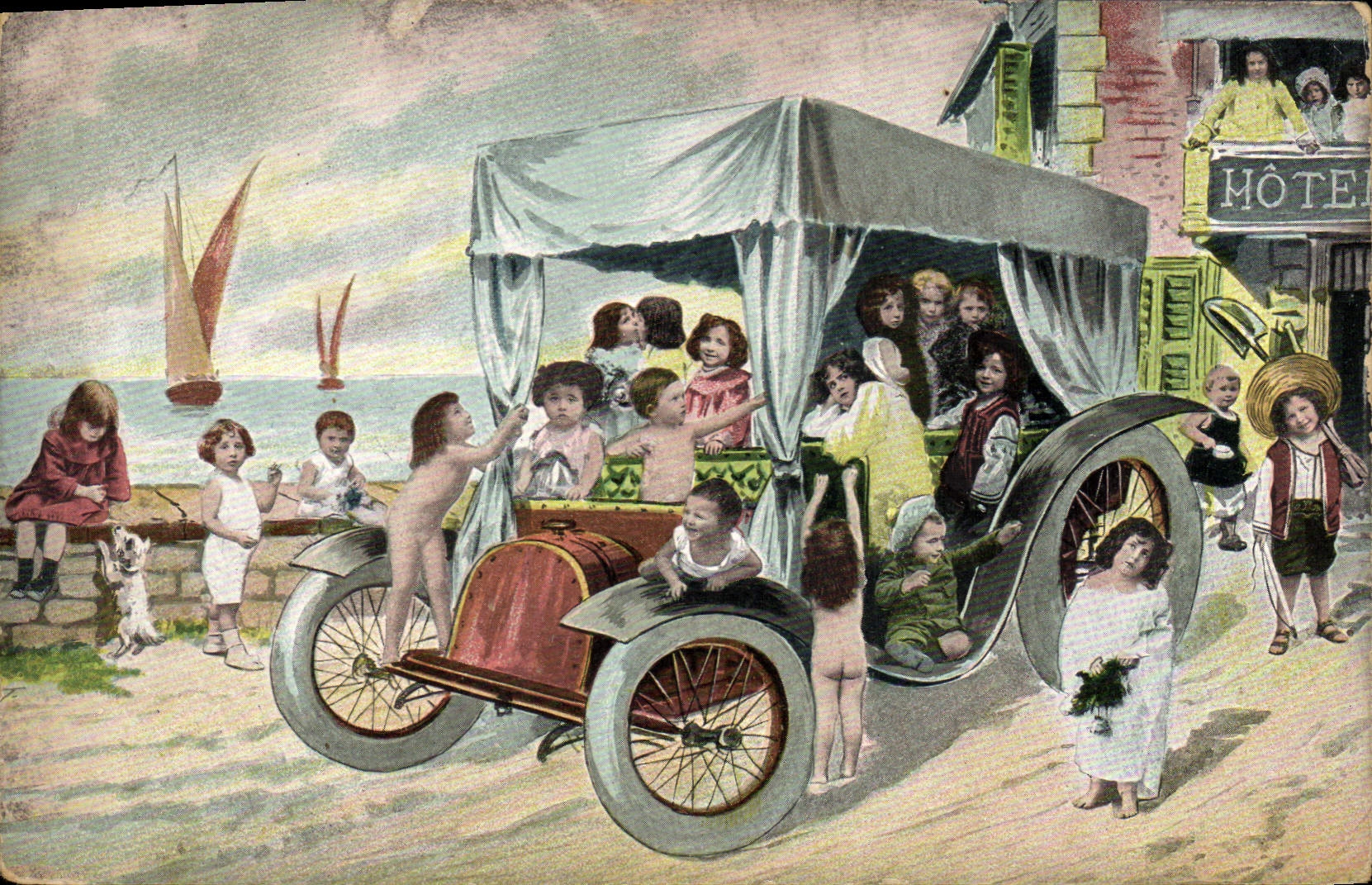 CPA Fantaisie Enfant Bebe Automobile