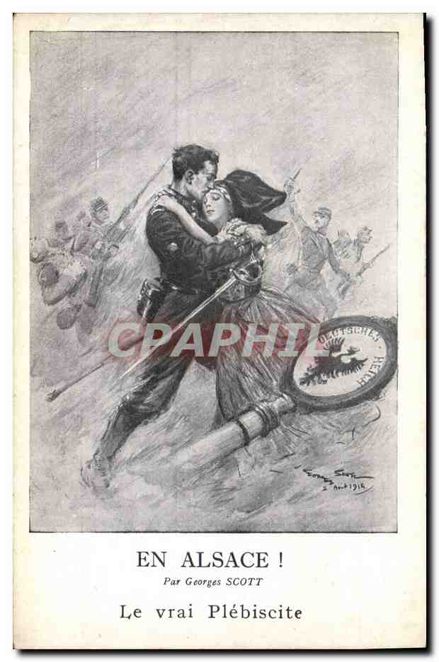 CPA Folklore Alsace En Alsace par Georges Scott Le vrai plebiscite