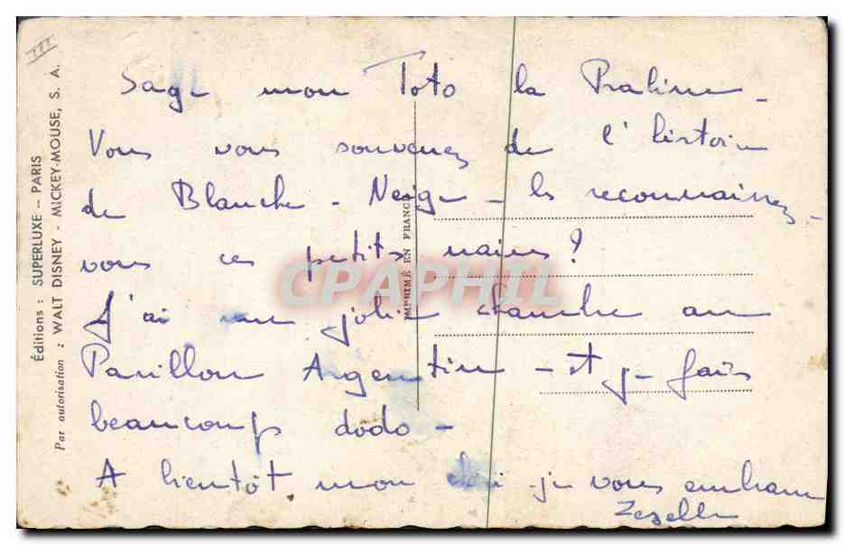 Blanche-Neige et les Sept Nains — scène de danse — Éditions Superlux - Paris, n°20 — Verso