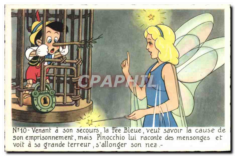 Pinocchio en cage — la Fée Bleue lui demande la cause de son emprisonnement — Éditions Superluxe, n°10