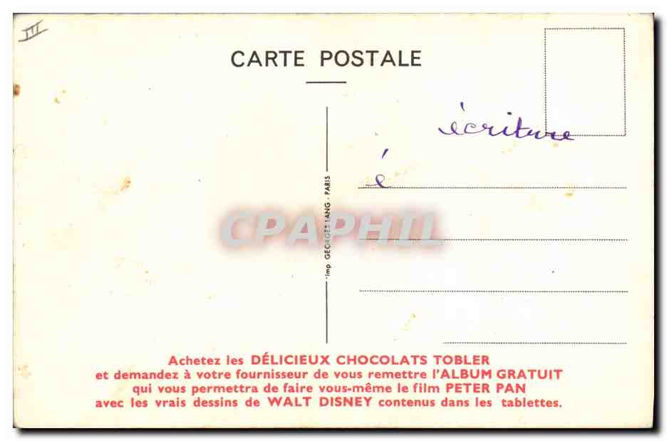 CPA Fantaisie Walt Disney Tobler Capitaine Crochet — Verso