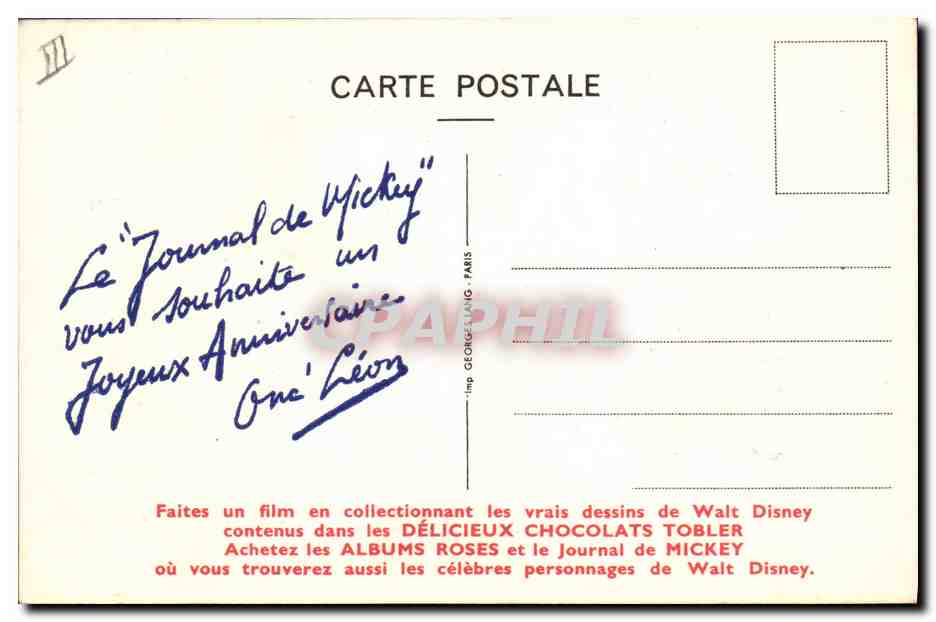 Michel — dessin de Walt Disney — Tobler — Verso