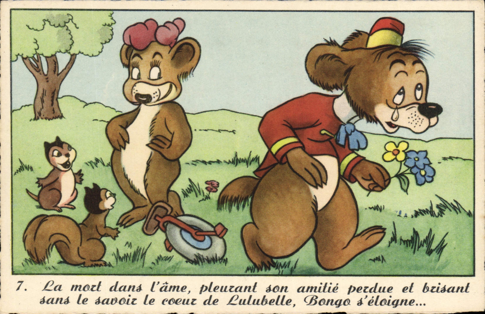 Bongo pleurant son amie Lulubelle — scène de dessin animé Disney — Éditions Superlux — n°7