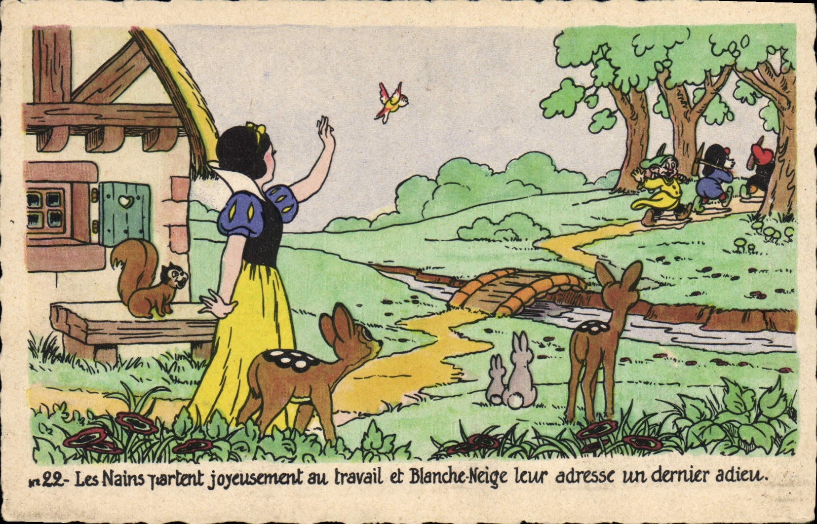 Blanche-Neige et les Nains — scène de départ — Éditions Superlux-Mickey-Mouse, Paris