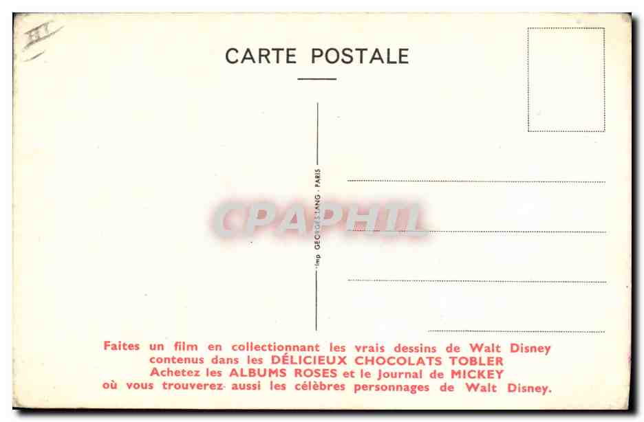 CPA Fantaisie Walt Disney Tobler Jag — Rückseite