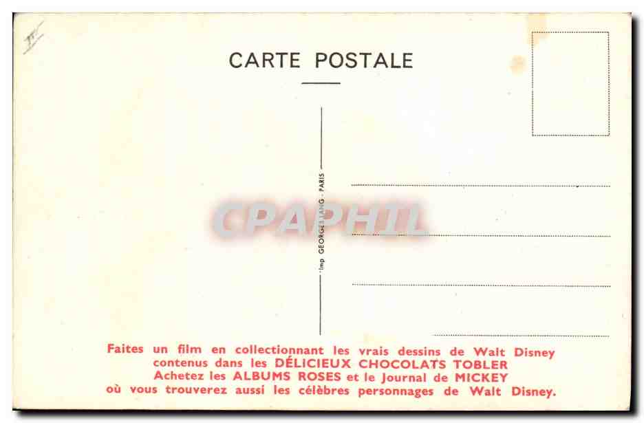 CPA Fantaisie Walt Disney Tobler Frere lapin — Verso