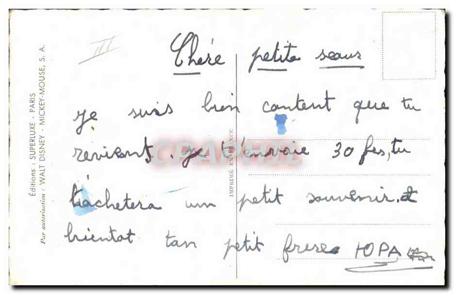 CPA Fantaisie Walt Disney Pinocchio Gepetto — Verso