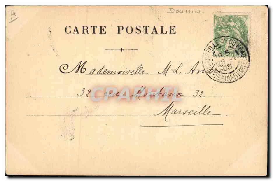 Femme à cheval — scène de carnaval — éditeur Douhin, n° de série non visible — Verso