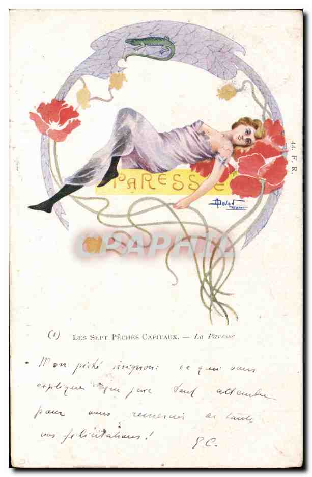 CPA Fantaisie Illustrateur Douhin Les sept peches capitaux La paresse