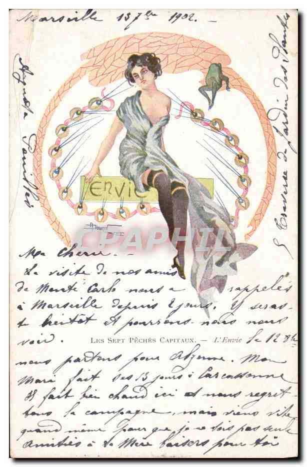 CPA Fantaisie Illustrateur Douhin Les sept peches capitaux L'envie