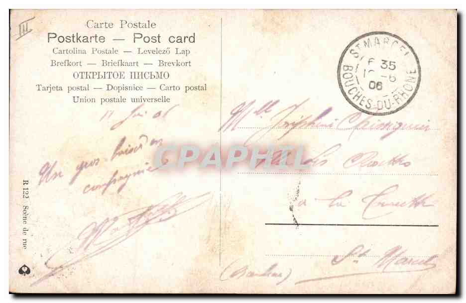 CPA Fantaisie Orientalisme Scene de rue Ane Mule — Rückseite