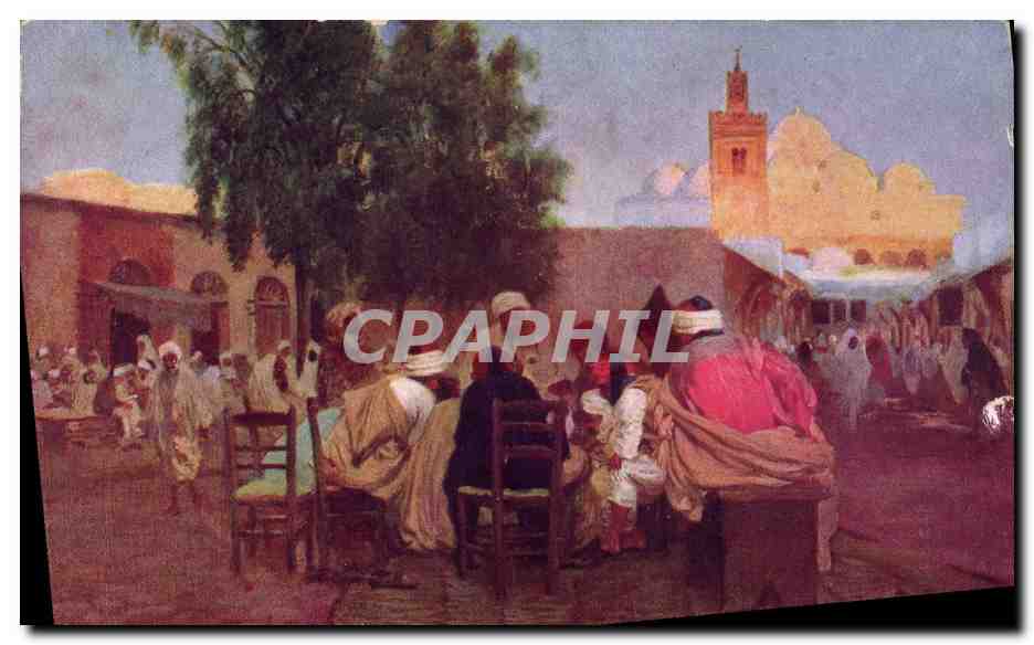 CPA Fantaisie Orientalisme Cafe arabe et mosquee