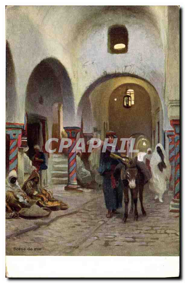 CPA Fantaisie Orientalisme Scene de rue Ane Mule 