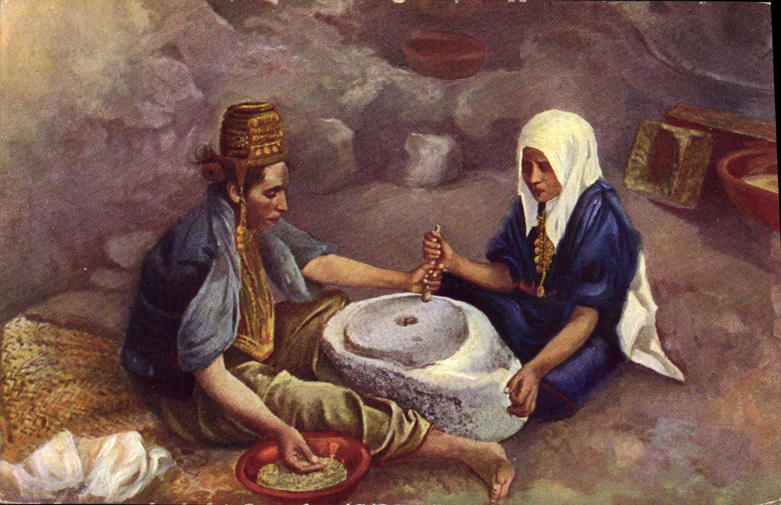 CPA Fantaisie Orientalisme Femmes au moulin 