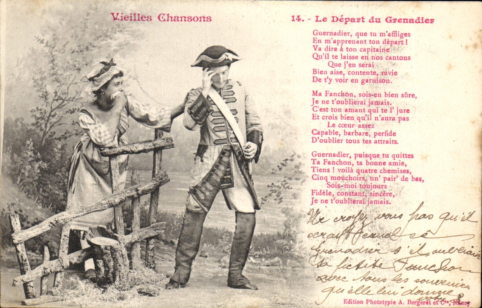 Le Départ du Grenadier — Vieilles Chansons — Édition Phototypie A. Bergeret et Cie, Nancy
