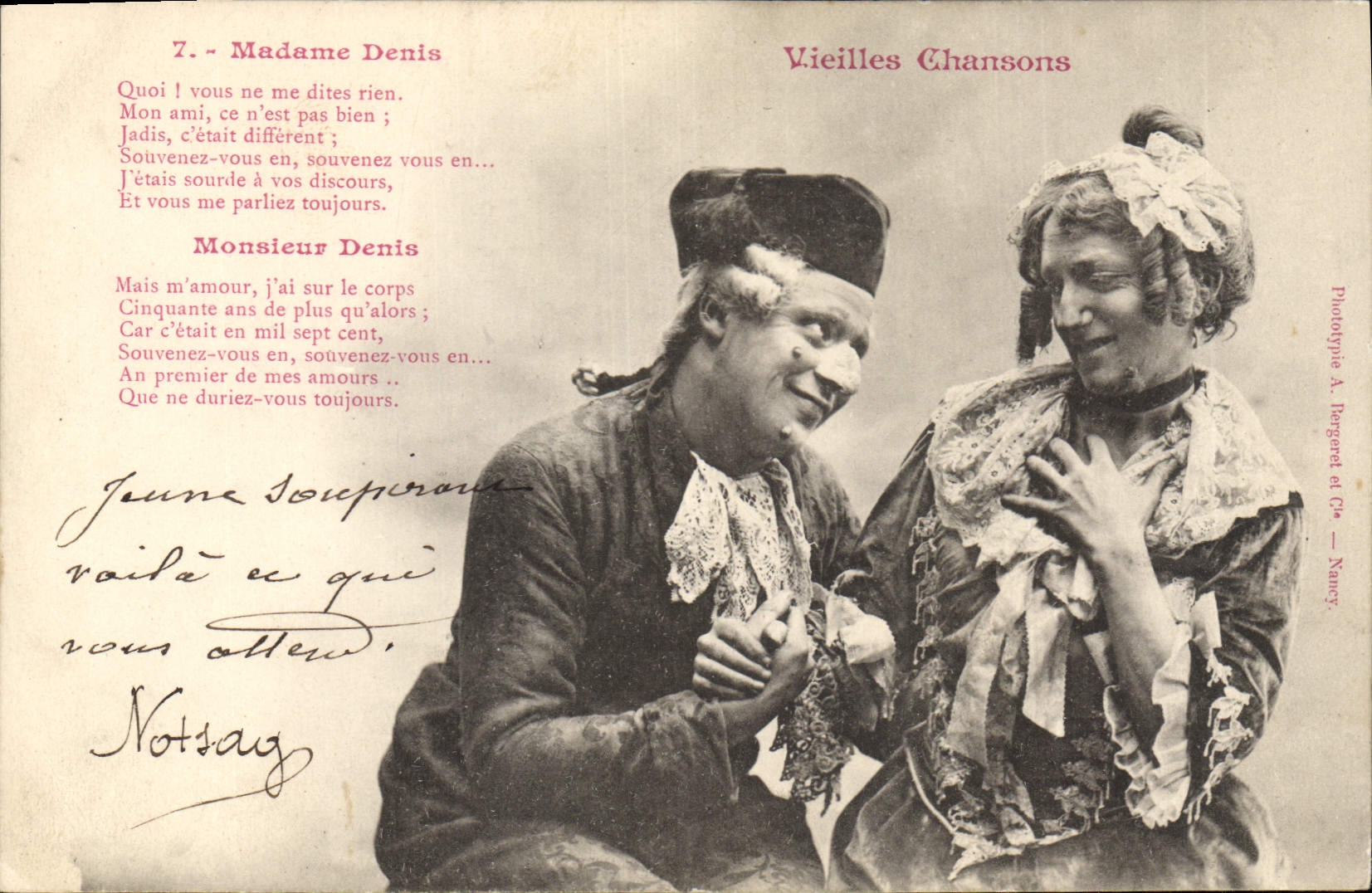 Madame Denis — Vieilles Chansons — Phototypie A. Bergeret et Cie — Nancy