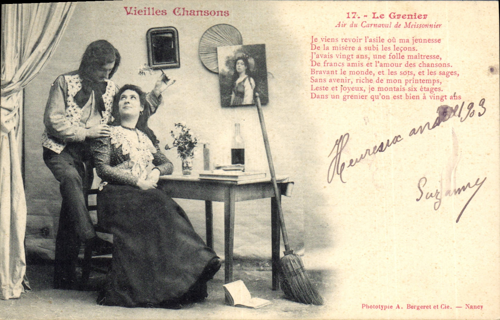 Vieilles Chansons — 17. Le Grenier, Air du Carnaval de Meissonnier — Phototypie A. Bergeret et Cie. — Nancy