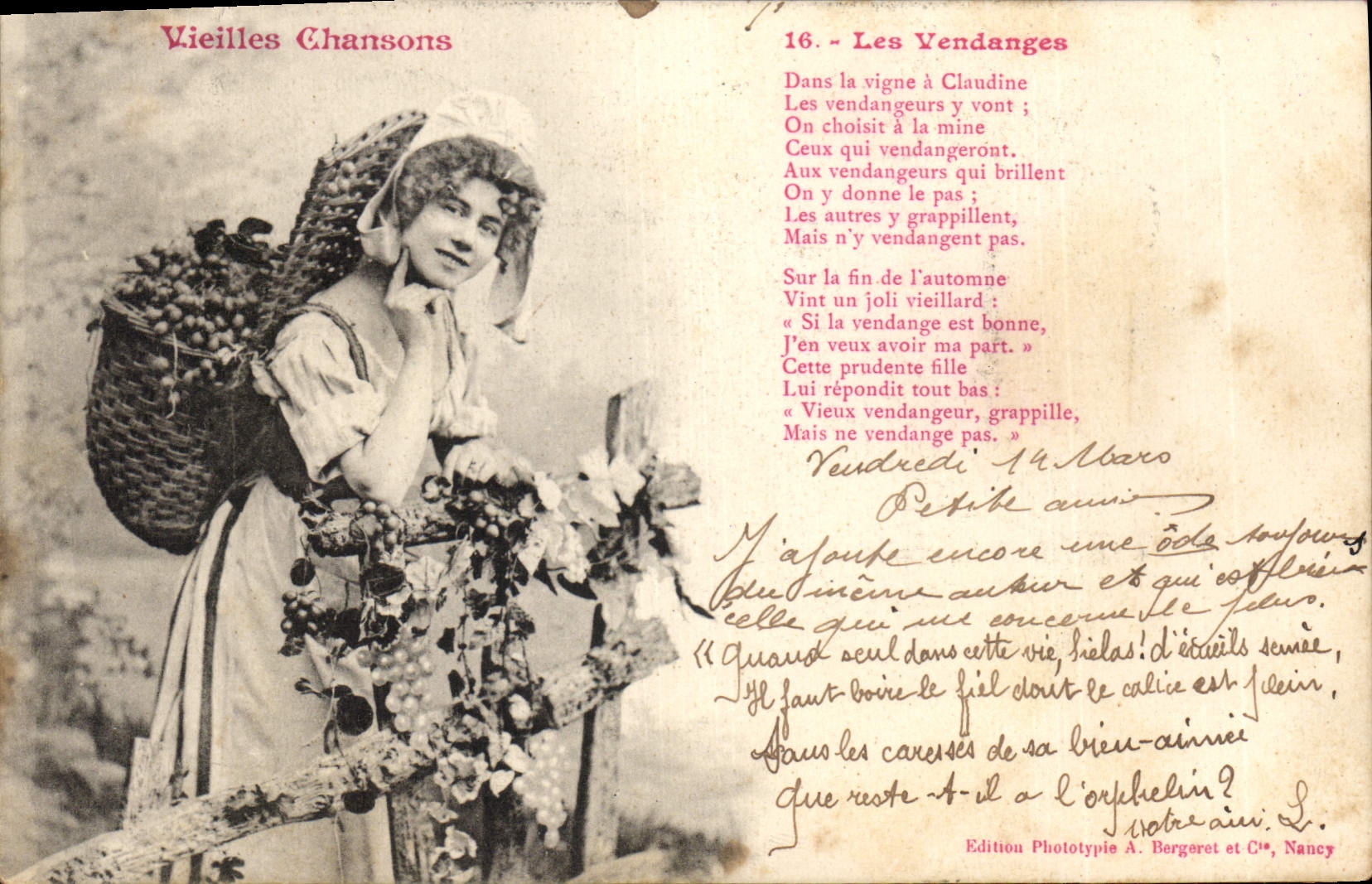 Les Vendanges — Vieilles Chansons — Édition Phototypie A. Bergeret et Cie, Nancy