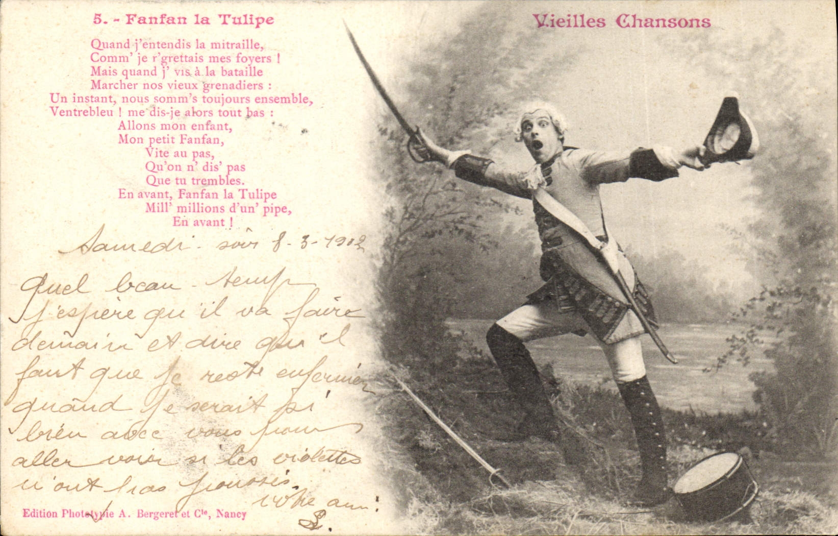 Fanfan la Tulipe — Vieilles Chansons — Édition Phototypie A. Bergeret et Cie, Nancy