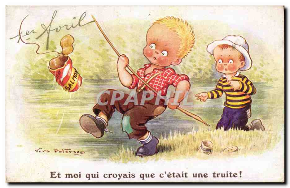 CPA Peche Pecheur Enfant Et moi qui croyais que c'etait une truite !