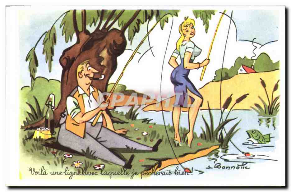 CPA Peche Pecheur Voila une ligne avec laquelle je pecherais bien Poisson