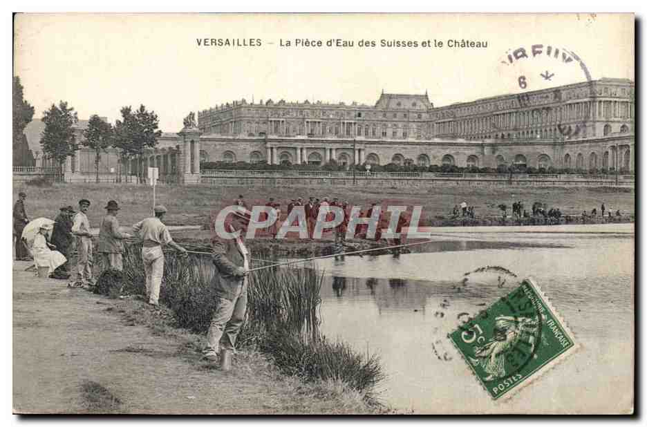 CPA Peche Pecheur Versailles La piece d'eau des Suisses et le chateau