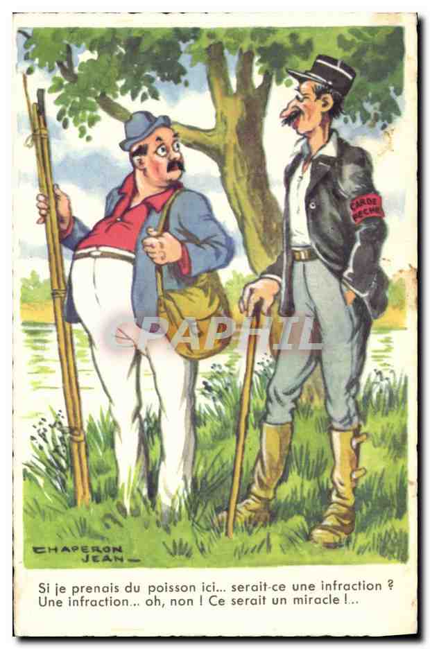 CPA Peche Pecheur Illustrateur Jean Chaperon Gendarme Garde Peche