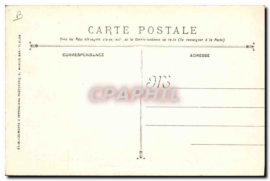 Funérailles des victimes de l'Explosion du Cuirassé LIBERTE — Arsenal de Terre - Le défilé des Couronnes — Éditeur E. Marius Bar, Toulon — Achterkant
