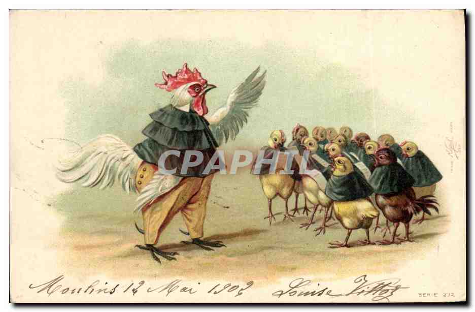Coq et poussins — scène animale — éditeur inconnu, série 212