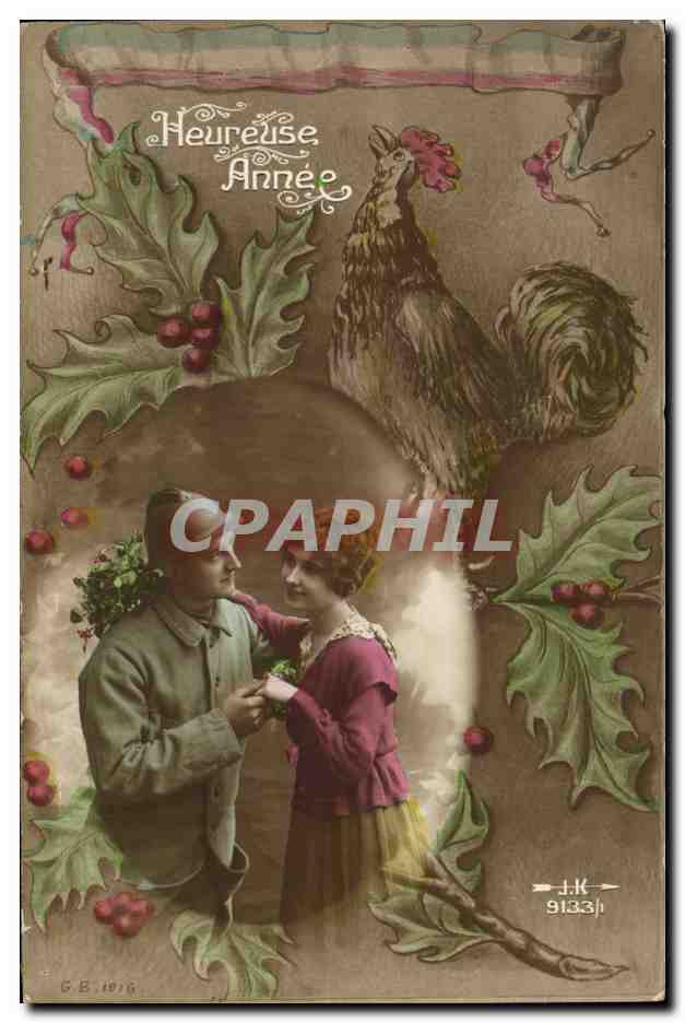 CPA Coq Soldat Poilu Femme Militaria