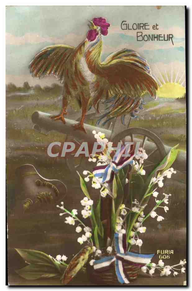 CPA Coq Canon Militaria Gloire et bonheur