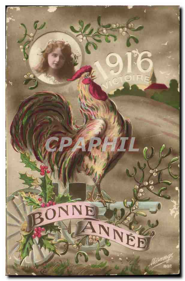 CPA Coq Enfant 1916 Bonne annee