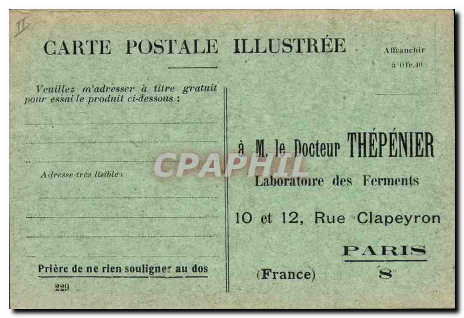 CPA Sante Poudre de Bulgarine Docteur Thepenier Rue Clapeyron Paris  — Rückseite