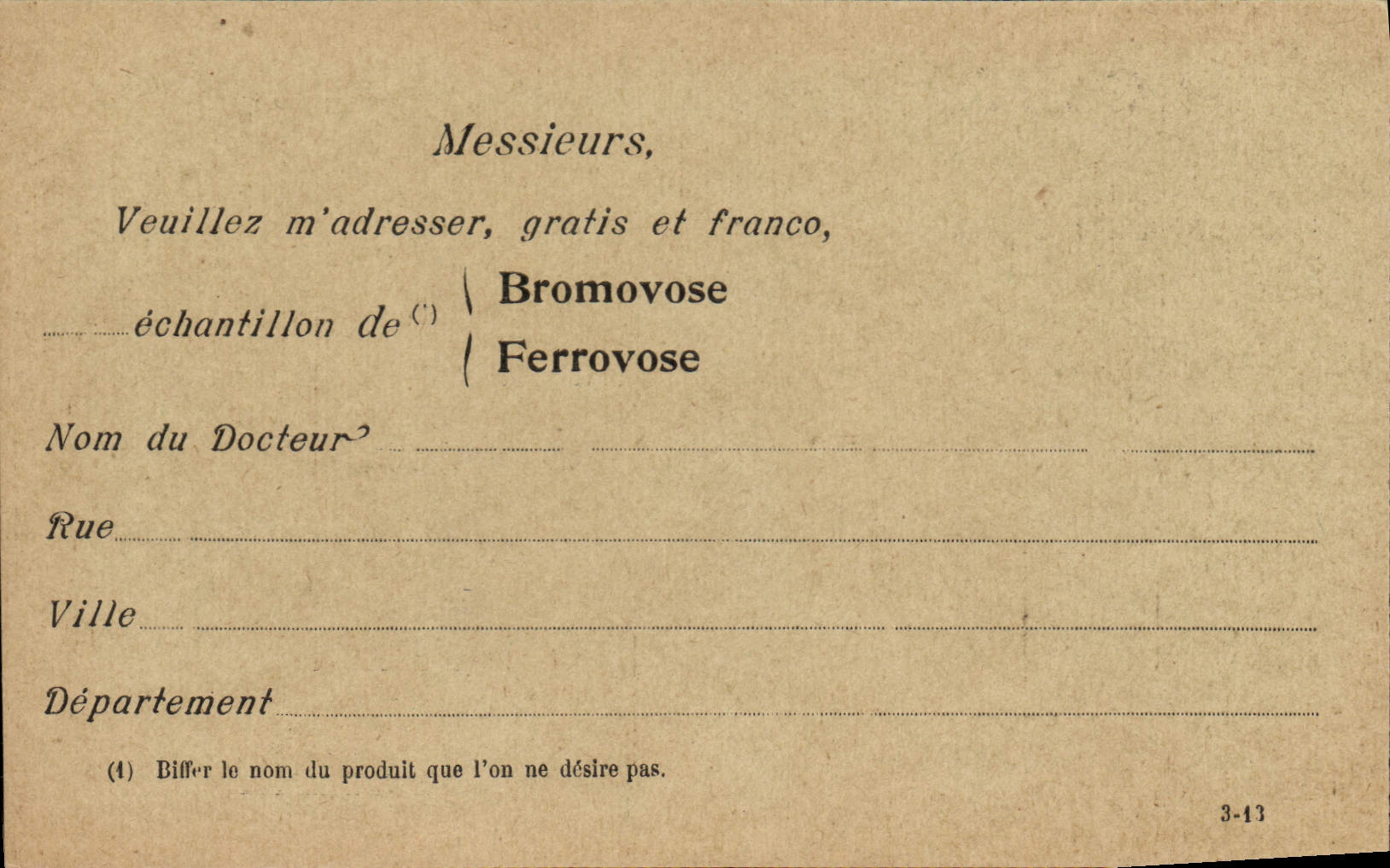 Bromovose — Échantillon de ferrovose — Laboratoires du Bromovose, Paris-XIe