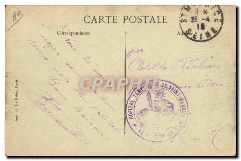 Asile National des Convalescents à Saint-Maurice (Seine) — Hôpital Militaire — Le Réfectoire Nord — Rückseite