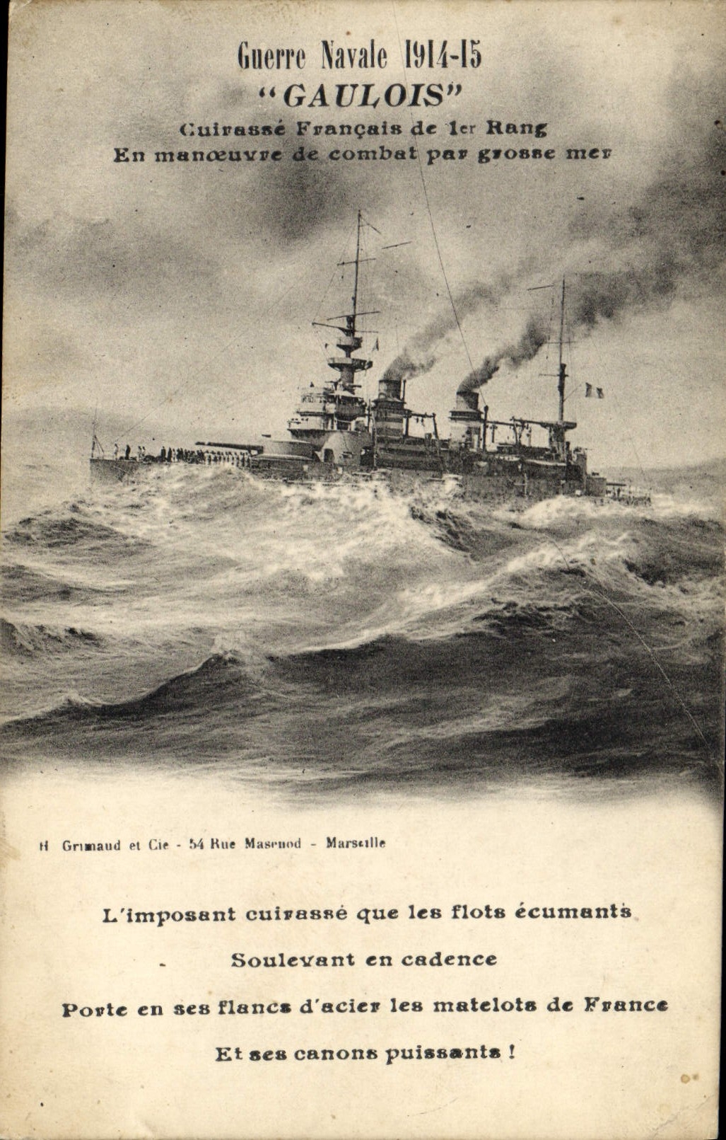 Guerre Navale 1914-15 — Guirassé Français de 1er Rang "GAULOIS" — Éditeur H. Grimaud et Cie, Marseille