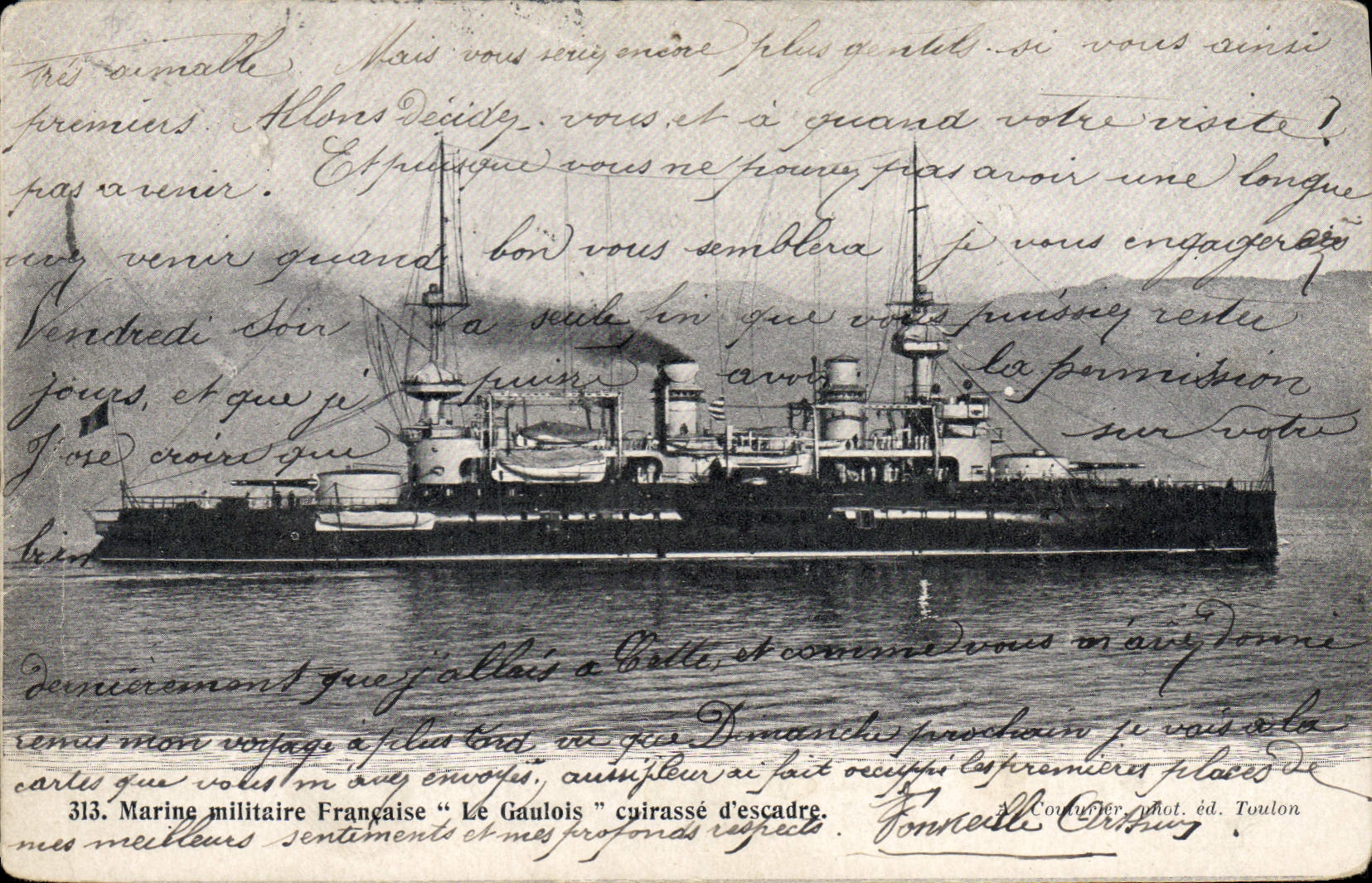 Marine militaire Française "Le Gaulois" cuirassé d'escadre — éditeur Fonnieille Courney, n°313