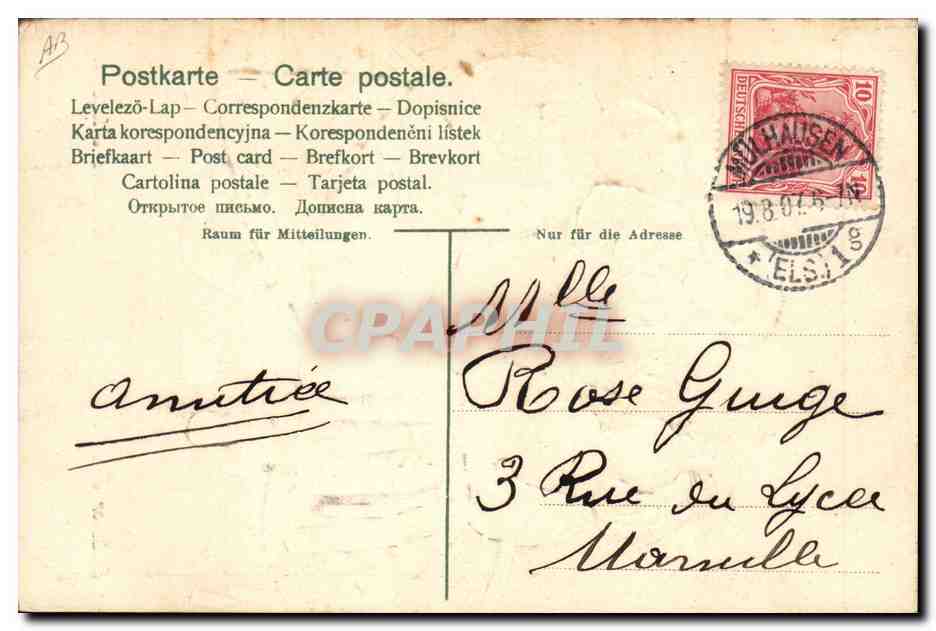 CPA Folklore Alsace Costume alsacien — Verso