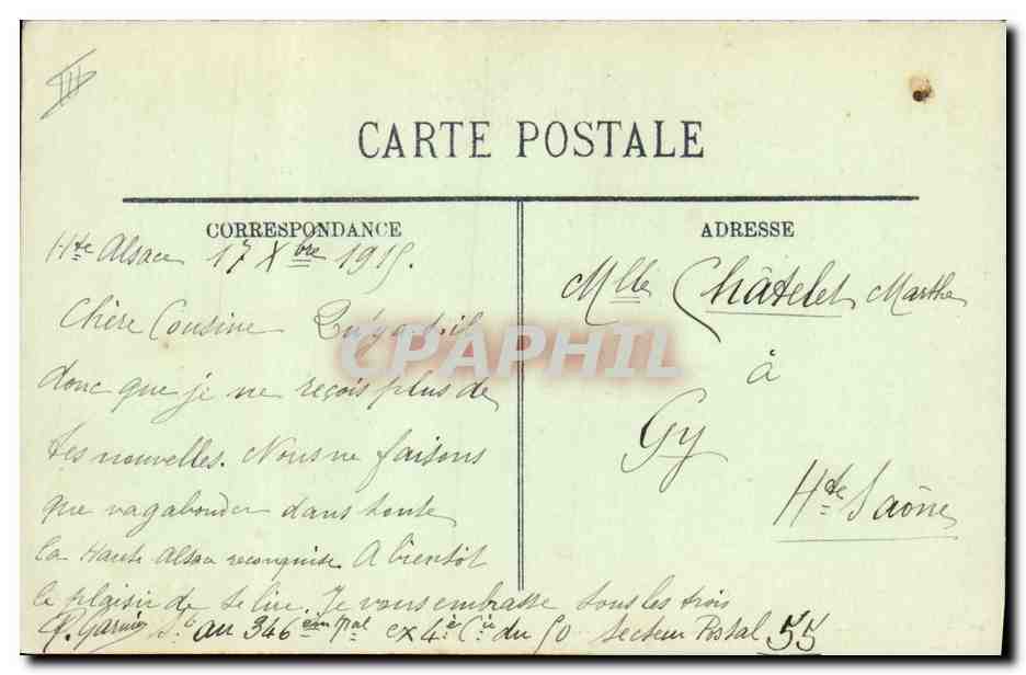 CPA Folklore Alsace Type d'Alsacienne  — Verso