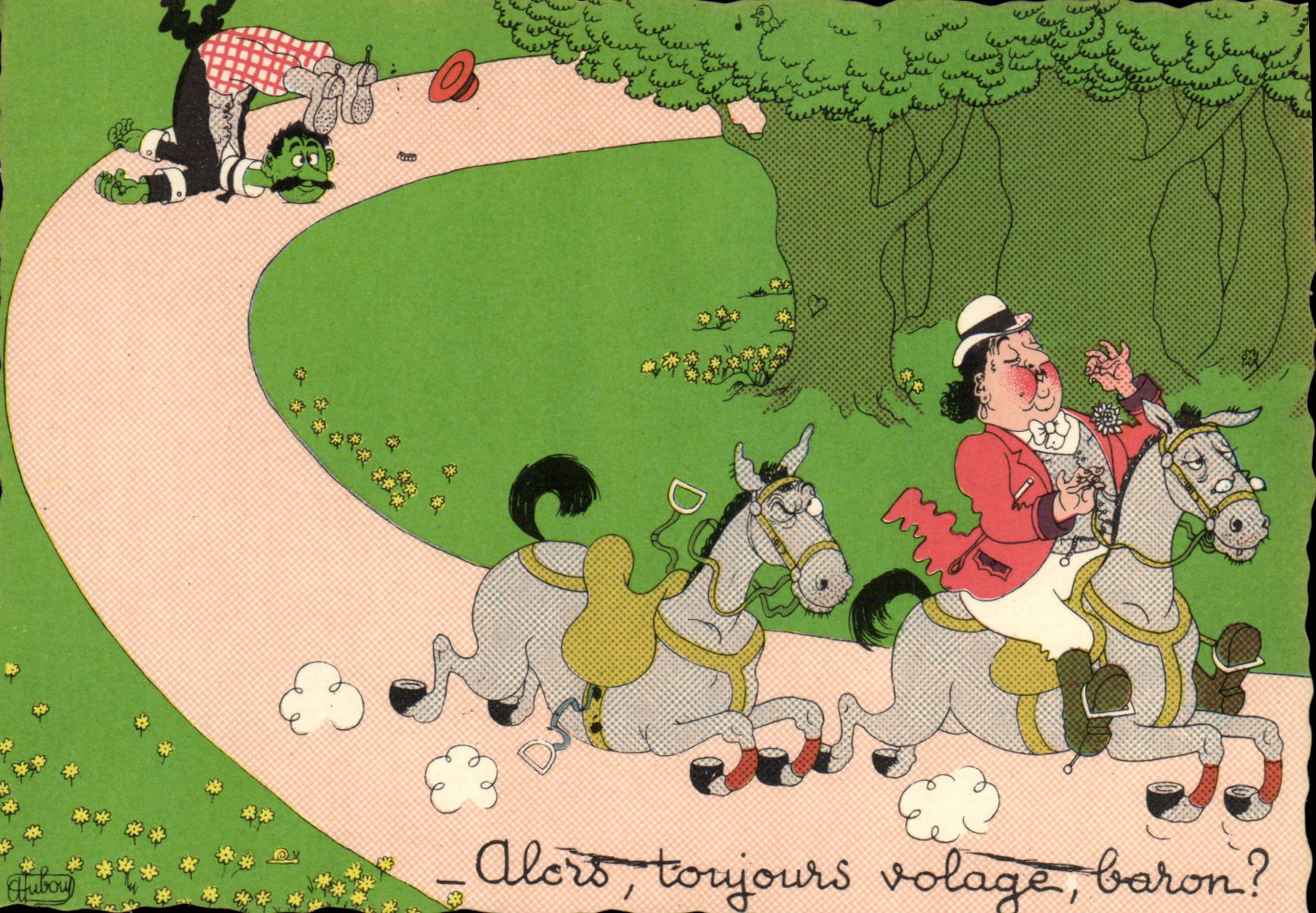 Humoristische Szene mit Baron auf Pferd — A. Dubout, n° 25 A