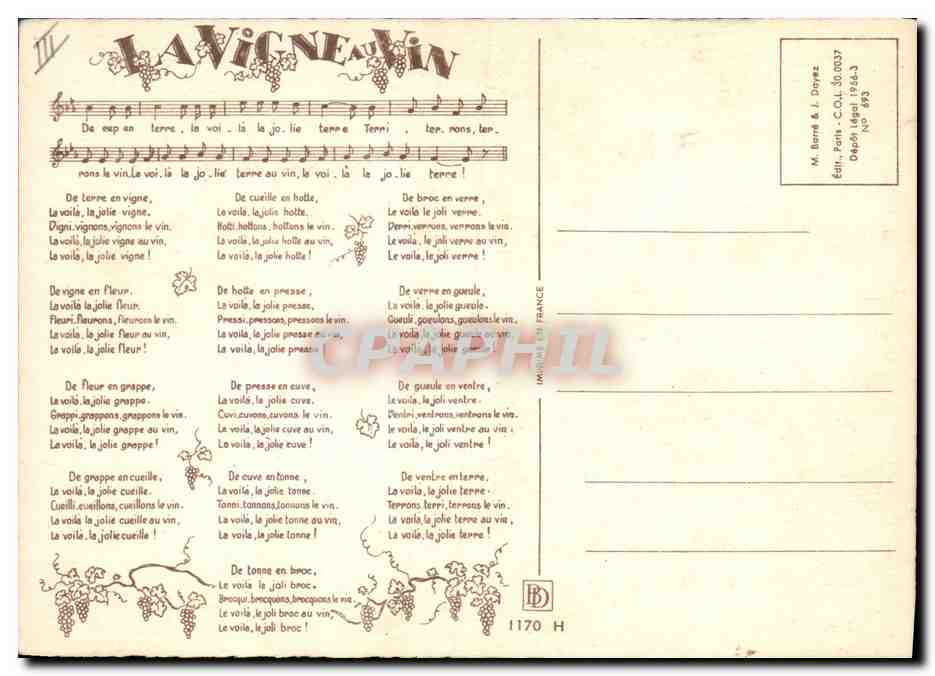 CPM Folklore La vigne au vin  — Verso