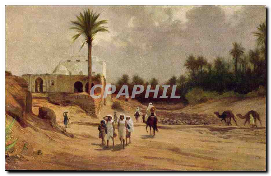 CPA Fantaisie Orientalisme Oasis avec foret de dattiers