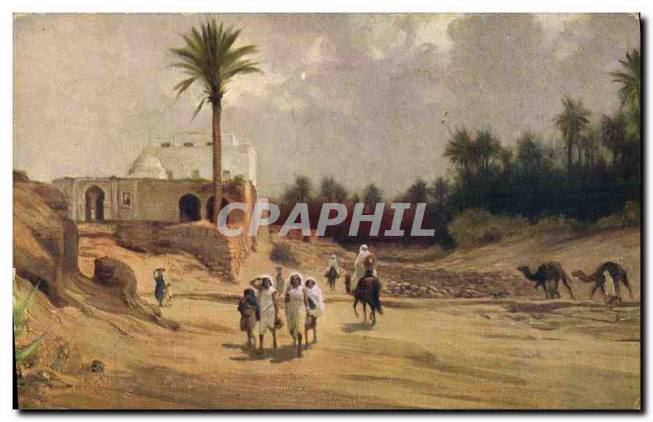 CPA Fantaisie Orientalisme Oasis avec foret de dattiers