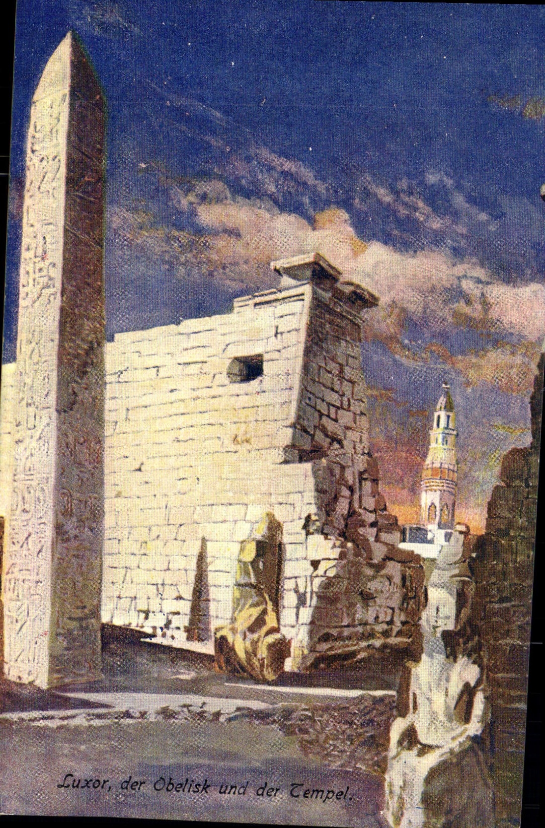 CPA Fantaisie Orientalisme Egypt Egypte l'obelisque et le temple de Luxor