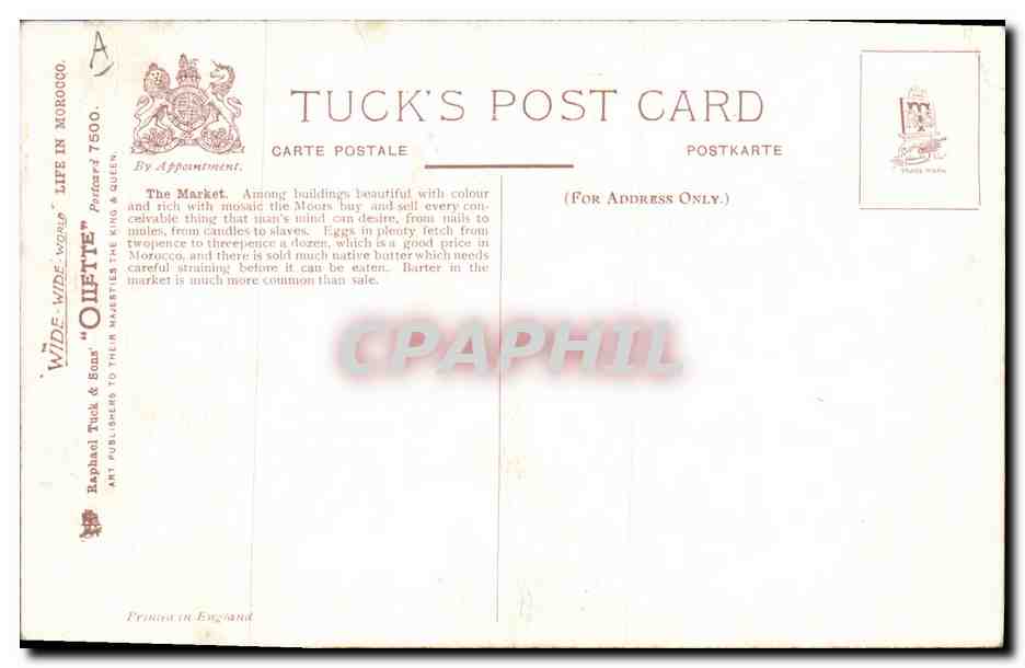 El Mercado — Marruecos — Tuck's Post Card — Reverso
